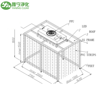 شرائط PVC ستارة الحائط غرفة نظيفة كشك 2540 * 2490 * 2720mm تصميم 40W LED