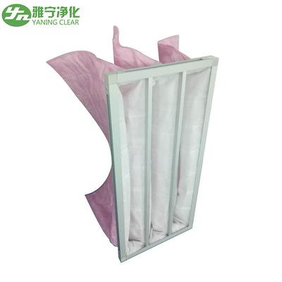 F7 وردي بوليستر Hvac Hepa Filter Housing / Bag Aluminium Alloy Material متوسطة الكفاءة