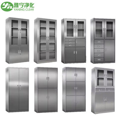 خزانة طبية من الفولاذ المقاوم للصدأ 304 مع نافذة زجاجية مقواة مدمجة وتصميم مقاوم للرطوبة للمنشآت الصحية